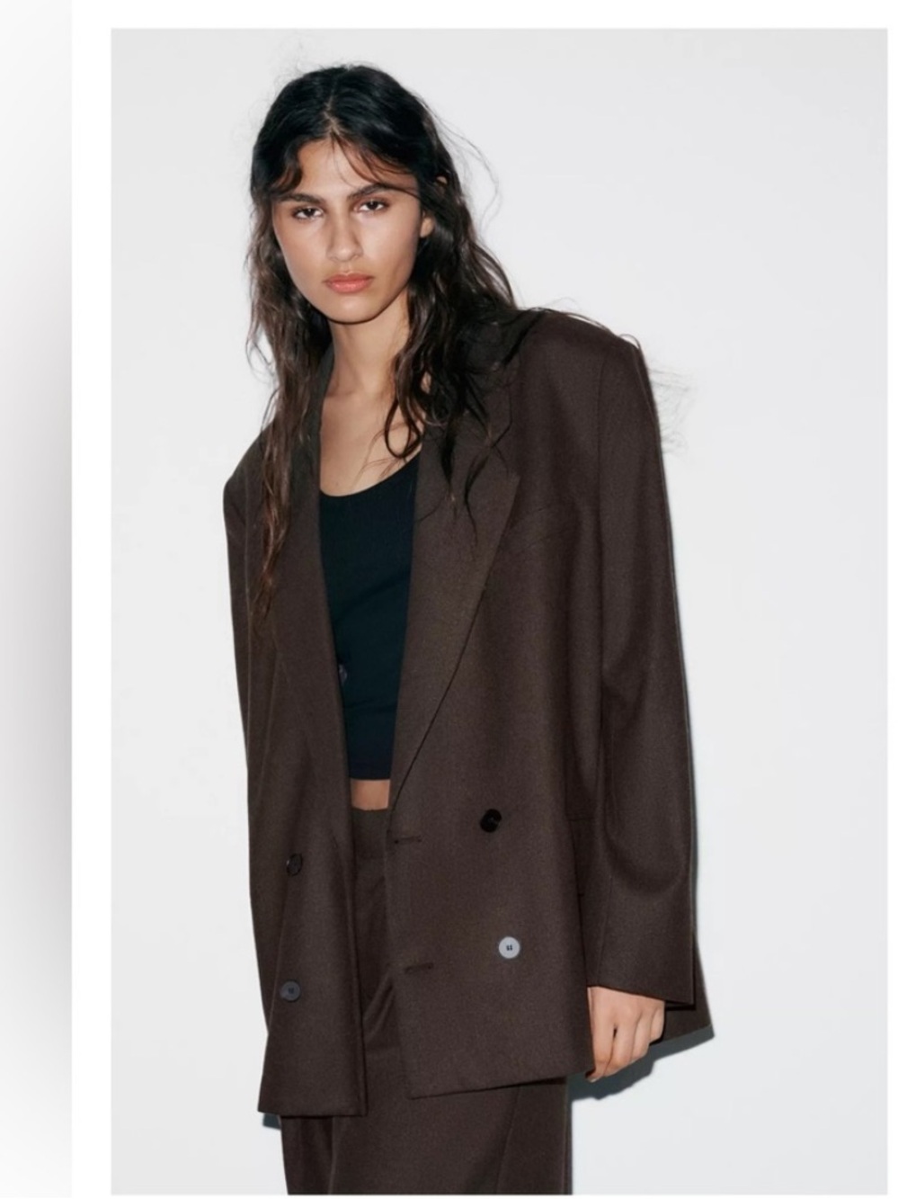 Zara NWT double breasted wool blend blazer with shoulder pads brown 1255/617